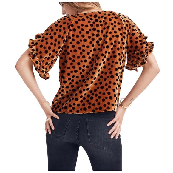 Madewell Velvet Memento Ruffle-Sleeve Top In Leopard Dot Size S - Picture 2 of 8
